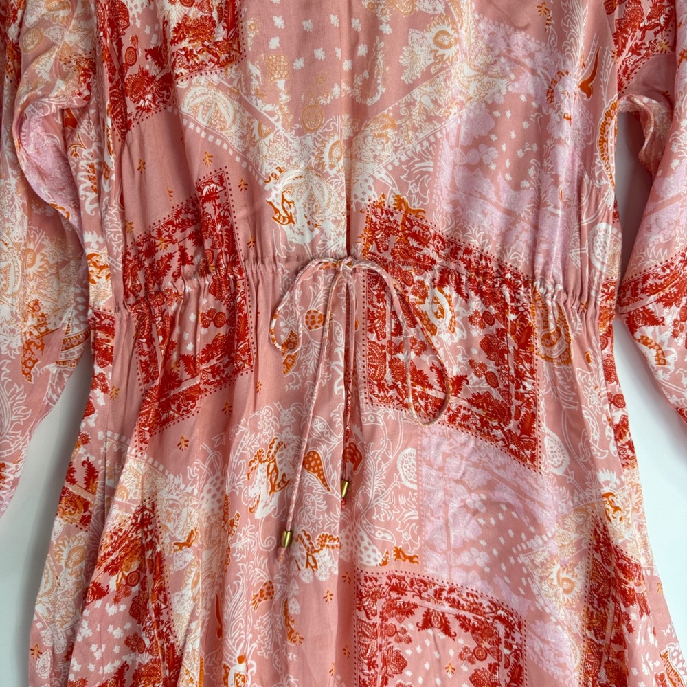 Roller Rabbit Maxi Dress Womens Size M Pink Red Patchwork Bandana Boho Tiered - Picture 4 of 13